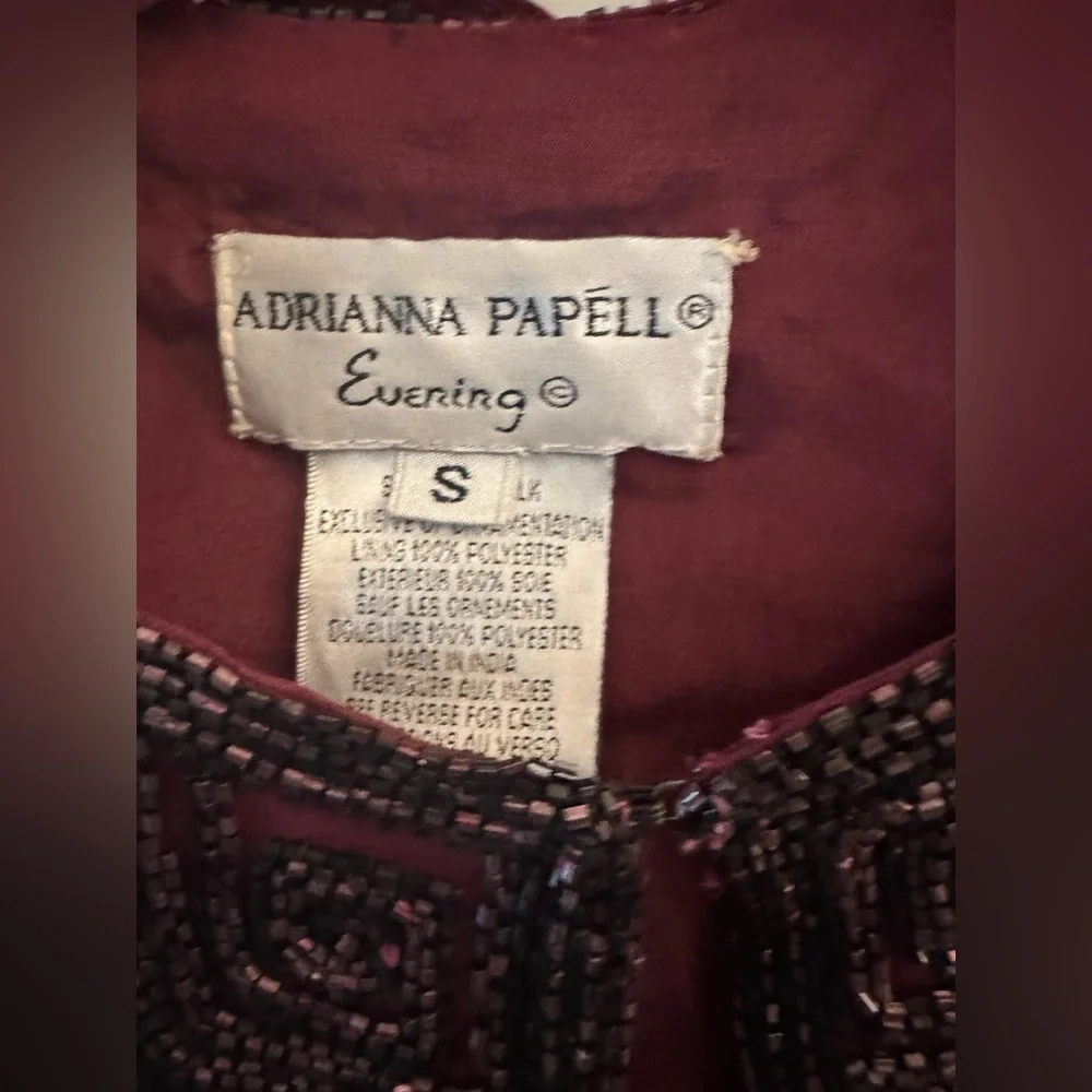 Adrianna PAPELL BOUTIQUE EVENING BEADED & SILK STUNNING JACKET Burgundy Small